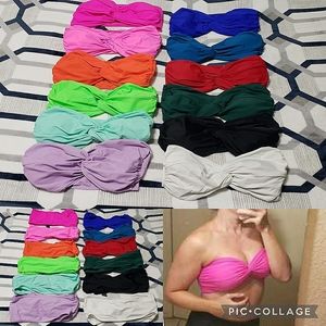 👙Set of 12 SHEIN Swim Basics Twist Bandeau Bikini Top PINK BLUE GREEN LARGE